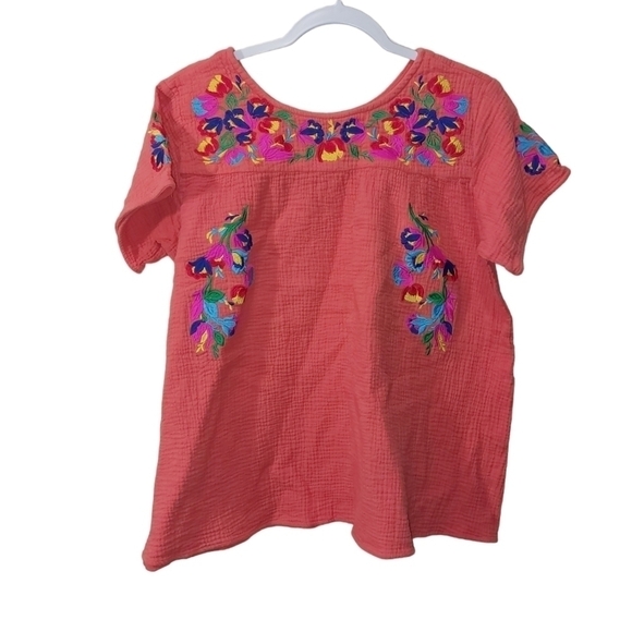 BOHO See AND BE SEEN LADIES SHORT SLEEVE EMBROIDERED TOP- M - Picture 1 of 4
